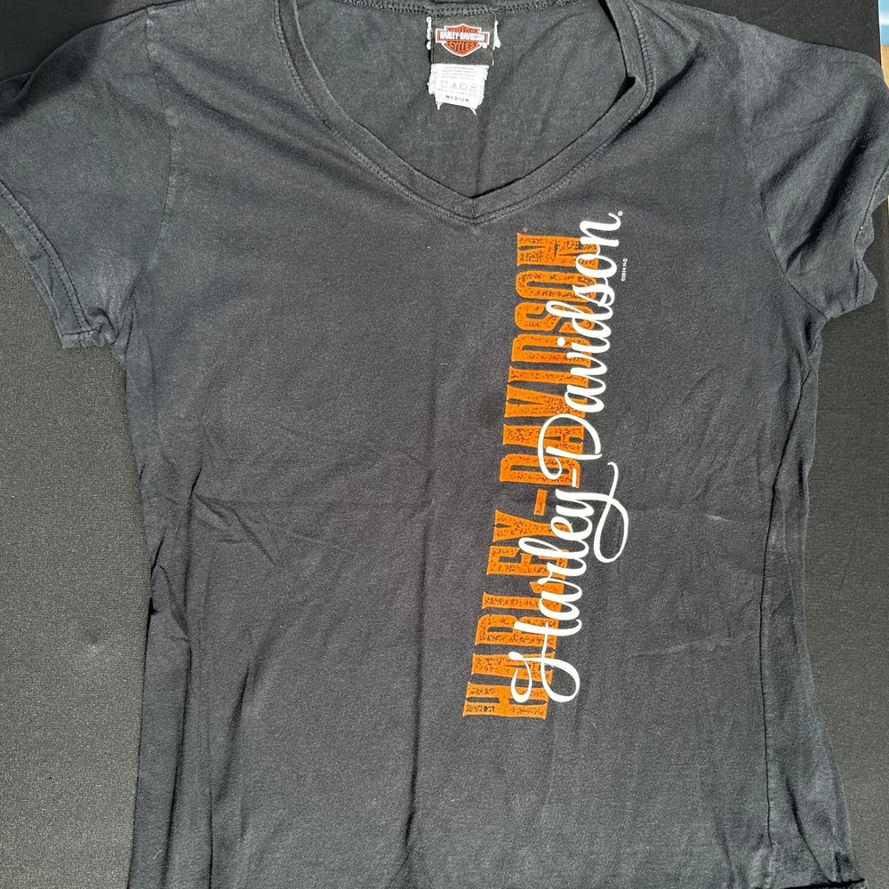 Harley-Davidson Womens V-Neck T-Shirt Faribault MN Graphic Black Medium
